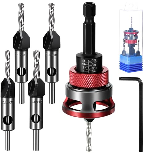 TranRantic 6PCS Countersink Drill Bit Set with Depth Stop, Countersink Wood Drill Bit with 1/4 Inch Hex Shank, 3.2/2.8mm Drill+8/10mm 82° Counter-Bore,Precise Drills for Woodworking