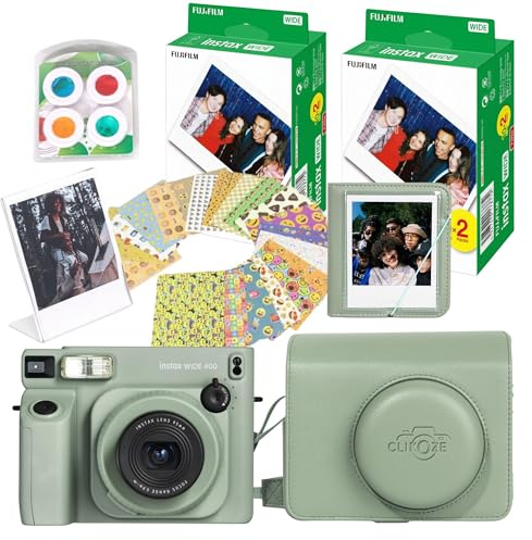 Clikoze Instant Camera Bundle with Fujifilm Wide 400 Camera, Case, 40 Shot Film, Album, Filters, Frame and Stickers