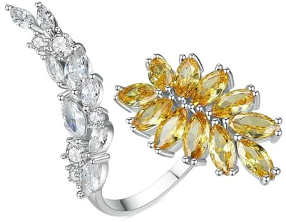 Ayoiow Verlobungsring Damen Weissgold 14K, Blätter Zweige mit Citrin und Moissanit Partnerringe Weissgold 585, Vorsteckring Weißgold 585