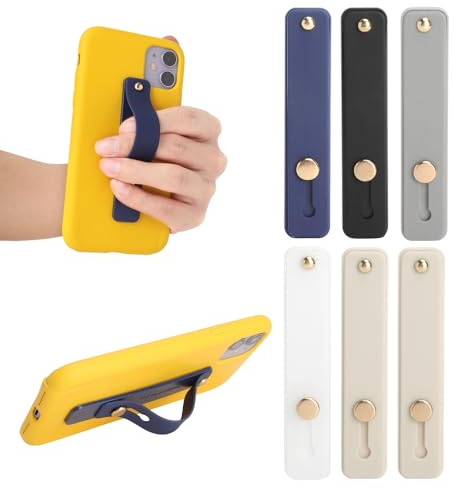 Handyhalterung Fingerhalter 6 Stück - Bunte Selbstklebende Handygriffe aus Silikon mit Kleber für sicheren Griff & Video-Ständer - Anti-Rutsch Handygurt universal kompatibel