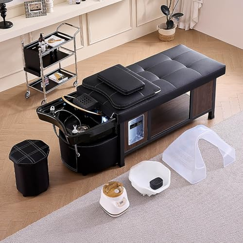 Bac à shampoing Professionnel avec Bassin en céramique, tête de Massage Spa en Acrylique avec Circulation d'eau et Fumigation, nécessite Un raccordement à la plomberie.