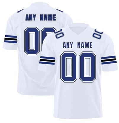 Magliette Personalizzate Maglie Football Americano, Stampate con Nomi e Numeri, Adatte a Bambini, Adulti, Uomini e Donne Bianco