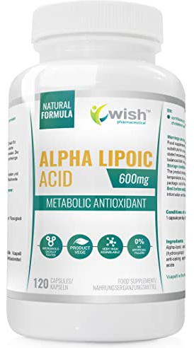 Wish Pharmaceutical Alpha Lipoic Acid 600mg Confezione da 1 x 120 Capsule - Acido Alfa Lipoico - ALA - Antiossidante - Non OGM - Vegano