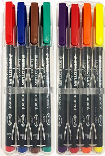 Staedtler Lumocolor Permanent F 2 x 4 x 2 x Rot, 1 x Braun, Grün, Blau, Lila, Orange und Gelb