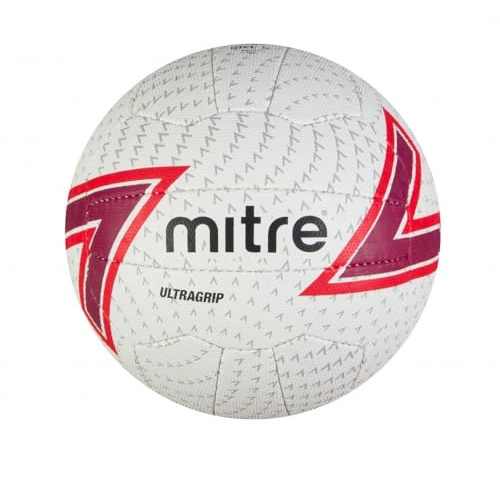 Mitre Ultragrip Palla da netball per tutte le condizioni, stile popolare, design resistente, bianco/rosso (Chilli)/scarlatto/nero, 5