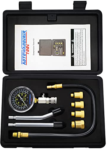 AutoWanderer Tool Petrol Engine Cylinder Compression Tester Kit, 8Pcs Automotive Engine Gas Pressure Gauge Set for Motorcycle Car Truck