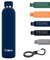 Exllena Insulated Water Bottles 750ml with Clip, Double Wall Vacuum Drinks Bottle Keeps Drinks Cold 24 Hrs/Hot 12 Hrs, Stainless Steel Water Bottle BPA Free (Dark Blue)