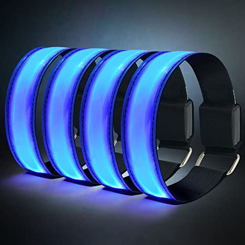 flintronic LED-armband, 4 stycken reflekterande LED-ljusarmband, LED-armband ljusband, säkerhetsljus, unisex för nattlöpning, jogging och utomhussporter, blå