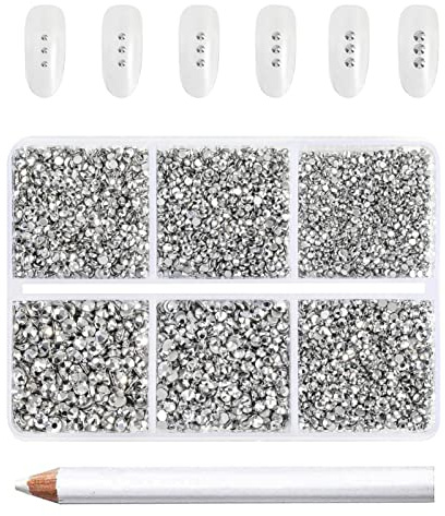 Beadsland Strasssteine für nägel,Silbener Hämatit,6 Größen gemischt,7200Stk | Silber Strasssteine,SS3-SS10,Glasmaterial,Flacher Rückseite,für Sich Schminken,mit Wachsmalstift
