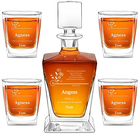 Maverton Whiskey Set for Women, Engraved Glassware, Relation