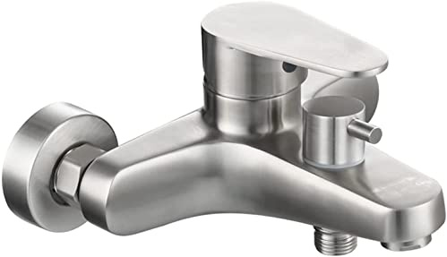 NICBEL Grifo de bañera Grifo de bañera de un Solo Mango Grifo de baño Cepillado de Acero Inoxidable Válvula mezcladora de Agua fría y Caliente Grifo de bañera Aireador Grifo de Ducha Hello