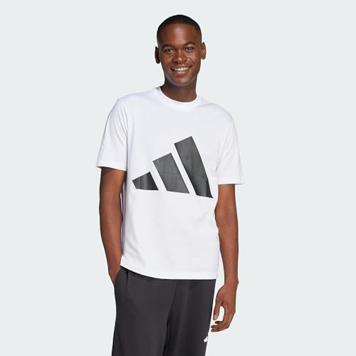adidas Men's Essentials Big Logo Single Jersey Shirt, White/Black, L