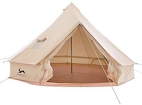 TOMOUNT Bell Tent 4m Cotton Teepee 4 Person Large Room Family Yurt Tent with Zipper in Groundsheet and Stove Jack for Stove good for Carnival, Party, Music Festival, Picnic