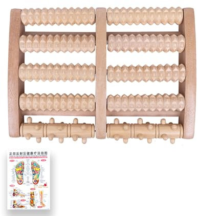 Foot Massager Roller for Plantar Fasciitis, Includes 1 pcs Foot Acupoint Massage Chart,Relieve Plantar Fasciitis, Heel, Aches and Pains, Wooden Acupressure Massage Tool Upgraded Large-Size