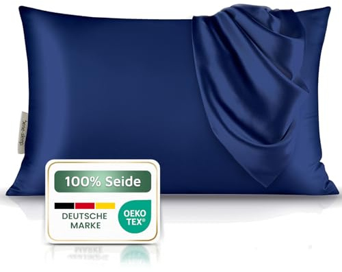 bene-sleep® Premium Seidenkissenbezug – 100 % Maulbeerseide 22 Momme | OEKO-TEX zertifiziert* | Anti-Frizz & Faltenreduzierung | Kühlend, hypoallergen, hautfreundlich & luxuriös (Dunkelblau, 40x80 cm)