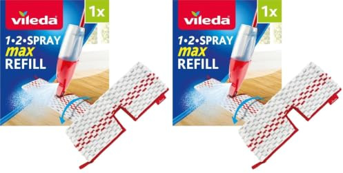 Vileda 1-2 Spray Max Refill - Double-Sided Cleaning for Wet & Dry Use - Fits 1-2 Spray Max - Authentic Vileda Mop Head Replacement - Machine Washable (Pack of 2)