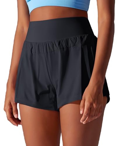 JTSONN Short de Course Femmes Short de Sport 2 en 1 Short de Sport Court été Tennis Fitness Yoga Running Shorts avec Poche Arrière Short de Course à Séchage Rapide avec Doublure Intérieure