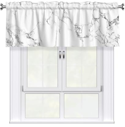 Mexpkeil - Mantovana corta per finestre, con tasca per asta, 137,2 x 45,7 cm, effetto marmo bianco, mantovana per cucina, soggiorno, camera da letto, bagno