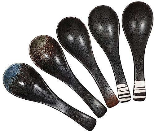 DONFAMDS 5Pièces Cuillères Céramique Japonaises Lot de Cuillères pour Cuisine Vaisselle pour Vos Repas Maison