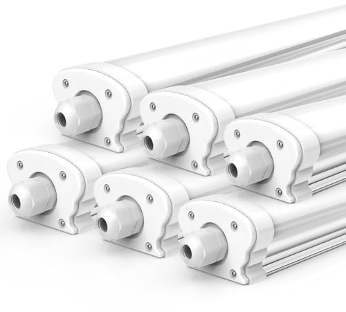 JESLED - 6er Set LED Feuchtraumleuchte 150cm IP65-38W 6500 Lumen - 6500K Neutralweiß - Verknüpfbar - Kellerleuchte, Nassraumleuchte - Feuchtraum Wannenleuchte