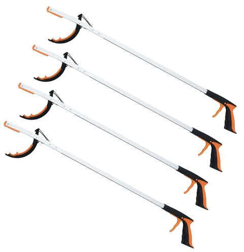 COSTWAY 4 Grepptänger Extra Lång 88 cm, Griptång för Seniorer, Soptång med Halkfri TPR-Klo, Aluminiumstång, Ergonomisk Greppare, Sopgripverktyg Orange