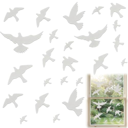 Satiskid 24pcs UV Reflective Anti-Collision Window Bird Stickers, Clear Decals Glass Door Protect for Indoor Outdoor Use, Save Birds Prevent Strikes