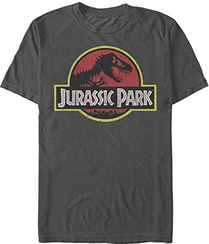 Jurassic Park herr t-shirt med klassisk filmlogotyp., Träkol, L