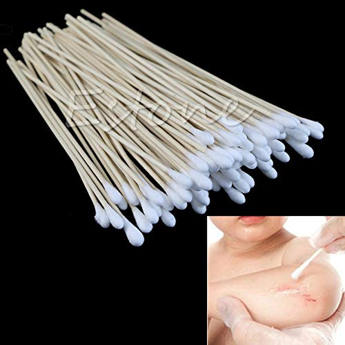 100 hisopos médicos de 15 cm de largo mango de madera resistente aplicador de algodón hisopo Q-tip