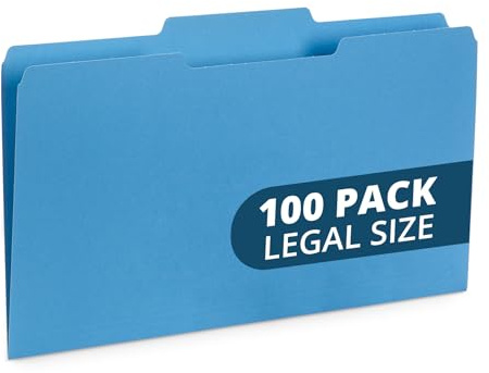 Blue Summit Supplies Blue Legal File Folders, Legal Size, 1/3 Cut Tab, Great for Organizing and Easy File Storage, File Folders 100 Count