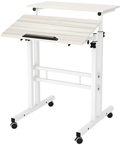 SogesHome Scrivania per Computer,Tavolo da Studio Regolabile,Tavolo da Lavoro in Acciaio Legno, per Ufficio Camera da Letto,60 * (30 + 30) cm,Acero Bianco,SH-ZS-101-MP
