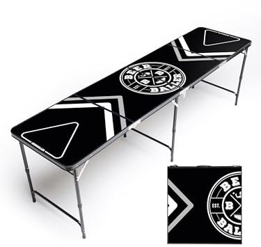 BeerBaller® Allblack Beer Pong Tisch | Klappbarer Bierpong Tisch mit Bällehalter & 6 Bier Pong Bälle | Trinkspiel | Bierpong Tische (ohne Cupholder (schwarzer Rahmen))