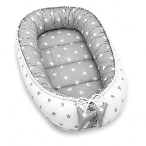 PIMKO Babynest Babynestchen für Baby Kuschelnest 2-seitig Babykokon für Säuglinge und Neugeborene Babynestchen 100% Baumwolle Nestchen geeignet für Zuhause 55 x 90 cm Weiss