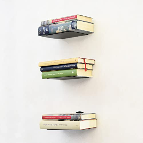 MILUKA Set 3 Mensole da Muro Design 15 cm Nere | Piccola Mensola Sospese a Effetto Invisibile | Mini Libreria Verticale Moderna in Metallo | Porta Libri, CD, Piante e Oggetti Decorativi