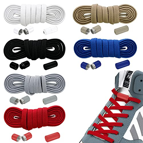 Owelth 6 Paar Elastische Schnürsenkel ohne Binden, Schnürsenkel Flach mit Schnellverschluss Kapseln, Schuhbänder Schleifenlose Schnürlos, Polyester Shoelaces für Wanderschuhe Sneaker Stiefel