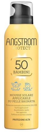 Angstrom Protect Crema Solare Mousse per Bambini, Protezione Solare SPF 50 con Azione Idratante Istantanea, Indicata Per Pelli Sensibili, 150 ml