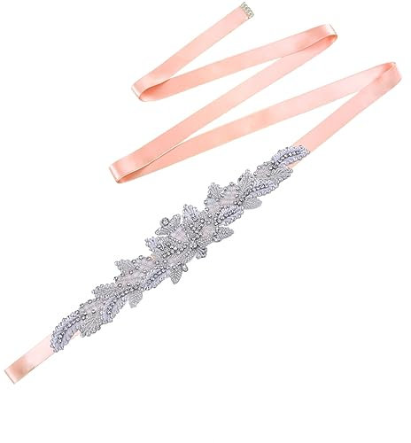 Pulcykp Gürtel für Damen, Brautschmuck, handgefertigt, Hochzeit, Abendkleid, Partykleid, Schärpe, Strass-Gürtel, Band in Antik-Rosa, One size