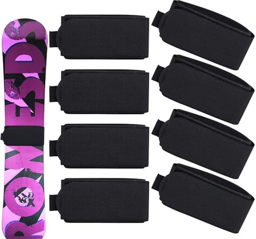 PEUTIER 8 Stück Verstellbare Skigurte, 48x5,5cm Schützende Skibandagen Klettverschluss Skibinder Skiwickelgurte Skateboard Befestigungsband für Familie Winterurlaub Weihnachten (Schwarz)