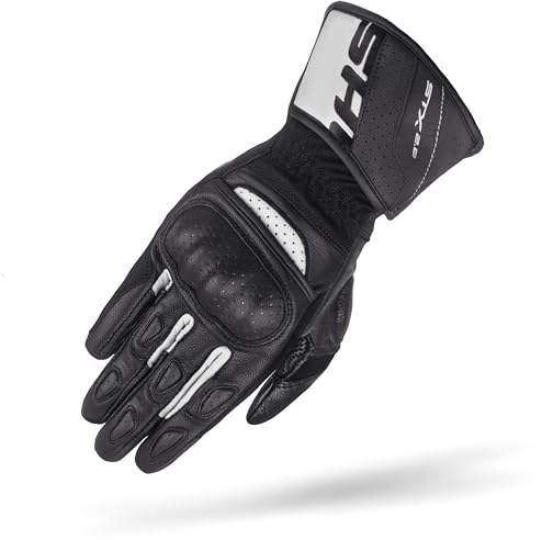 SHIMA STX Motorrad Handschuhe Herren Leder Lange Sommer Motorradhandschuhe Schutz Touchscreen Touren Lederhandschuhe Motorcycle Belüftet Verstärkt Scheibenwischer (Männer, Weiß, S)