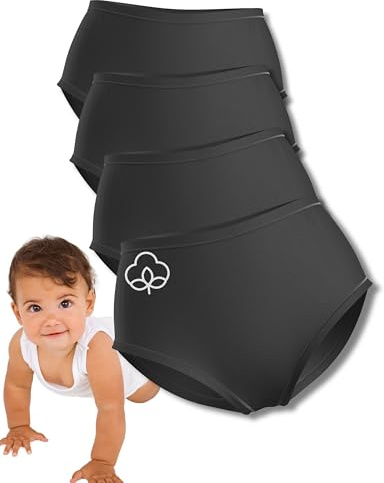 Mrs. Mum Umstandsunterwäsche mit Baumwolle I Dermatest: Sehr gut I Made in EU I Öko-Tex I 4er Set High Waist Unterhosen I Schwarz