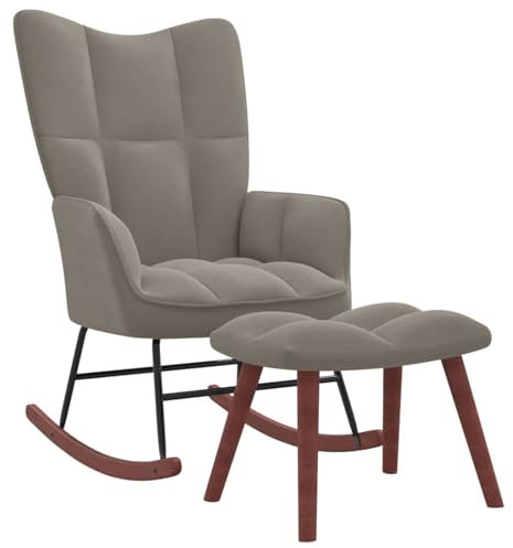 Sufrk Schaukelstuhl mit Hocker Hellgrau Samt Relaxstuhl Schaukelsessel Schwingsessel Relaxsessel