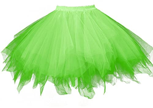 Generisch Tüllrock Damen Karneval Klassisch Elastisch Kostüm Tüllrock 50er Tütü Rock Kurz Ballett Unterrock Crinoline Klassisch Petticoat Tutu Rock (Fluoreszierendes Grün, Einheitsgröße)