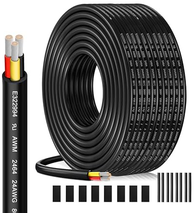 Cable Eléctrico 24 AWG 3 x 0,23 mm² UL2464-20 Metros, 3 Conductores de Cobre Estaño, 300V, Ideal para Iluminación LED Auto, Casa y Aplicaciones Exteriores