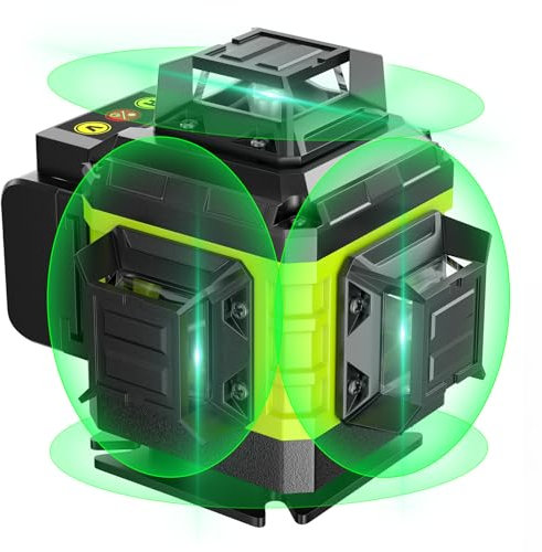 Livella Laser Autolivellante 16 Linee, 4 X 360 °Livello Laser Autolivellante Verde, 2 x Batterie, Autolivellante, Supporto rotante, Telecomando Cabina di rilevamento