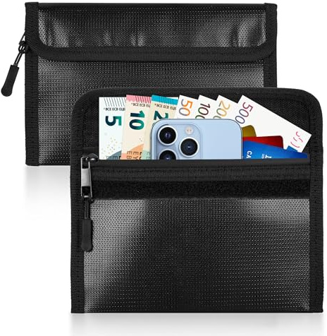 Huiguli 2 Pièces Pochette Anti Feu, Sac à Documents Ignifuge avec Fermeture Éclair, Sacs d'argent Ignifuges Etanche pour Factures, Objets de Valeur, Passeports, Argent, 21 x 14cm