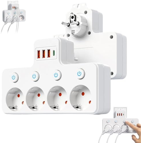 Intelligente Steckdosenleiste Mit USB-Anschlüssen, Mehrfachsteckdose Ohne Kabel, 3/4 Fach Mehrfachsteckdose Mit Einzelschaltern Und USB C, Wandmontage Für Smartes Zuhause & Büro (4Fach, Ohne Kabel)