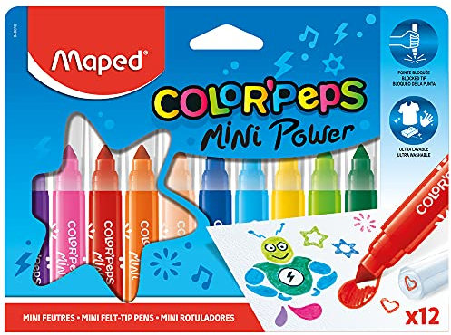 Maped - Filzstifte COLOR'PEPS MINI JUMBO mit fest eingefasste Spitze - x12 Stifte - ideal für die kleinsten Malanfänger - Spitze: Ø 6,5 mm