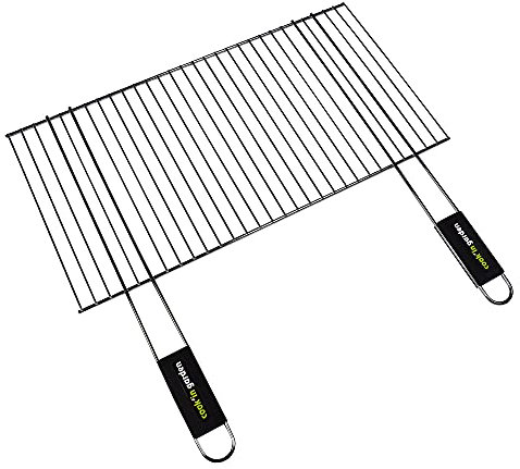 Cook’in Garden - Grille Chromée, Dimensions 57 × 30 cm, Résistante aux Flammes et Hautes Températures, Manche Soft Touch Ergonomique, Grille Barbecue Extérieur Compatible Multi-Marques