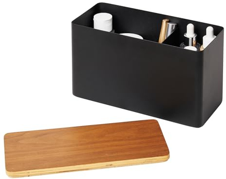 YAMAZAKI 4807 RIN Storage Box, black, Steel/PlyWood, 23 x 10.5 x 14 cm