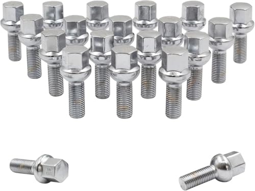 Wheel Accessories Parts 20 Pcs M12 x 1.5 12 x 1.5 Thread Ball Seat Lug Bolt Chrome Finish 28mm Shank Length 17mm Hex fits Mercedes-Benz 230SL 250SL 280SL