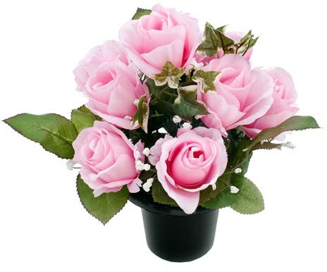 FSUK Pink Rosebud and Ivy - Artificial Flower Grave Crem Pot